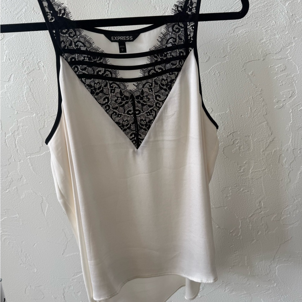 Express Women's Ivory and Black Lace Camisole